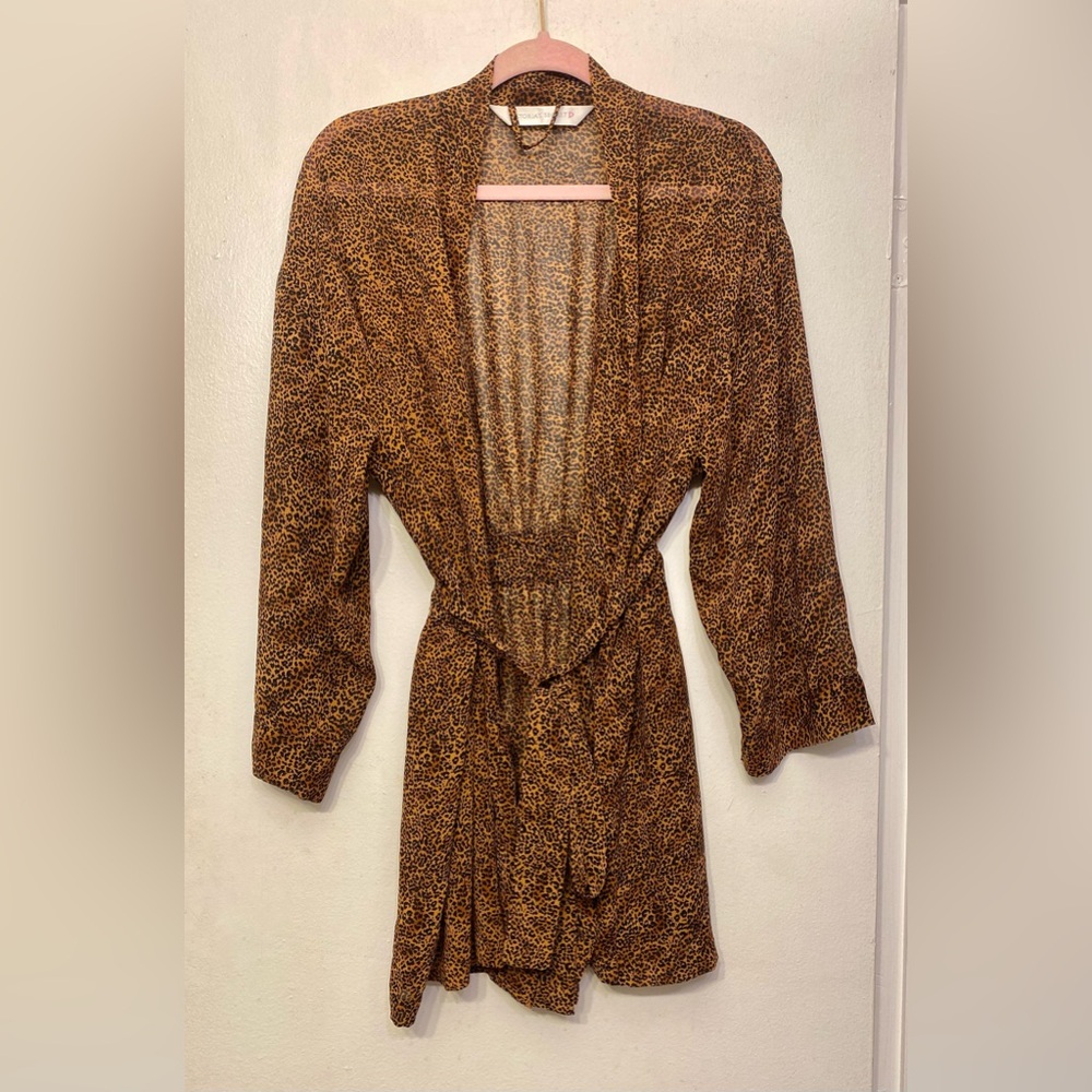 Victoria's Secret Womens Vintage Brown Leopard Belted Kimono Robe Cheetah OS‎
